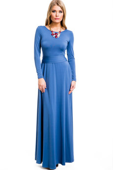 Длинное синее платье с поясом Mondigo