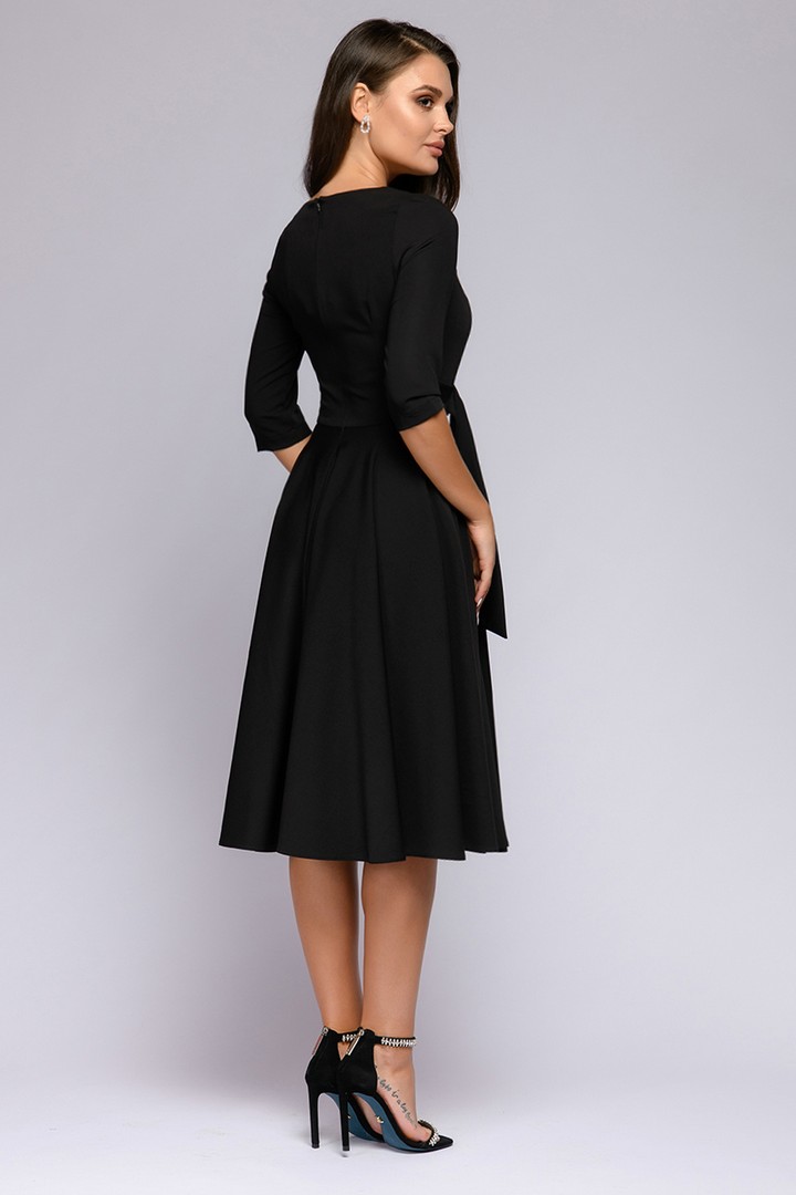 Фото товара 21096, платье черное миди с декоративной драпировкой