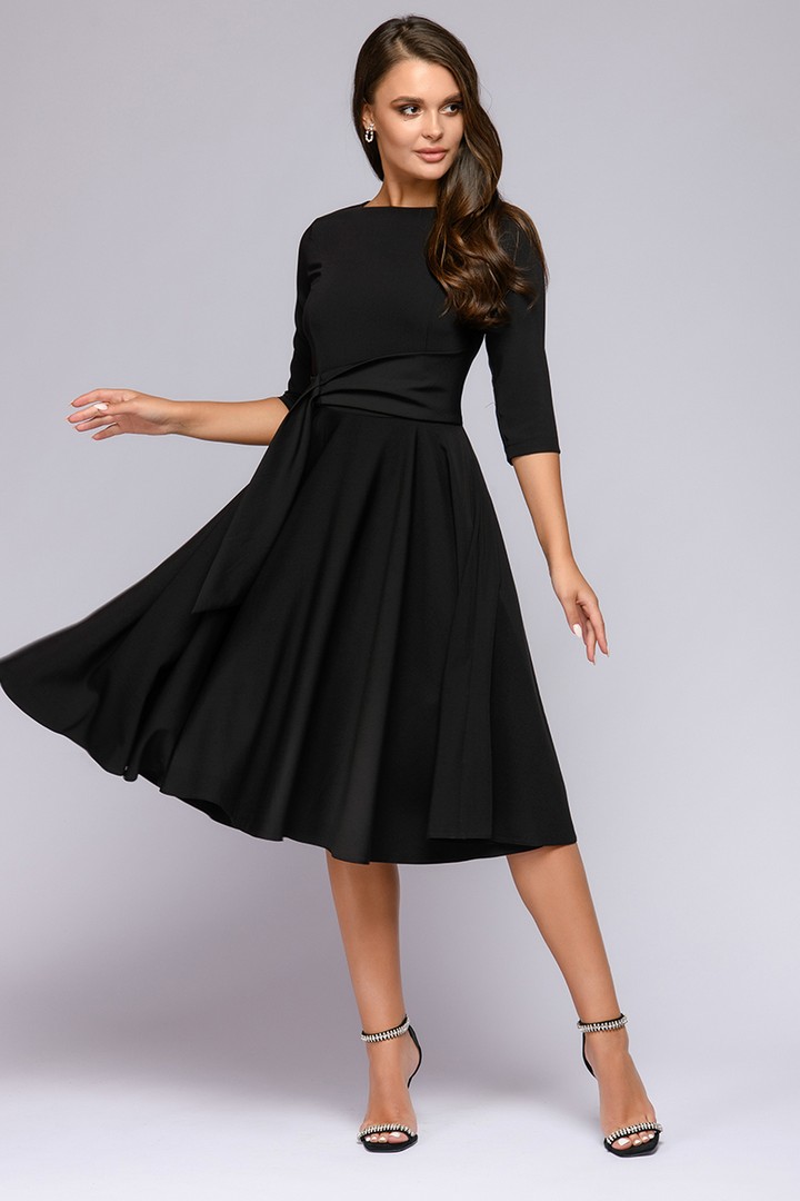 Фото товара 21097, платье черное миди с декоративной драпировкой